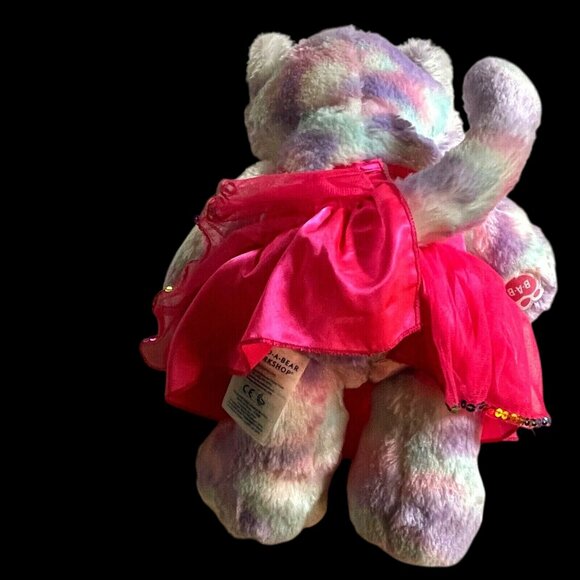 Build-A-Bear Colorful Tie Dye Plush Cat In Pink Sequin Dress 16" - Picture 3 of 12